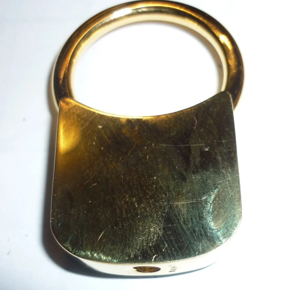 Invesco Corporate Logo Gold Tone Black‎ Enamel Padlock Shape Keychain Key Ring